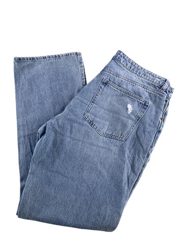 H&M Jeans Womens 12 Blue Straight Leg Distressed Denim Mid Rise Casual Pants