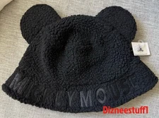 2025 Disney Parks Mickey Mouse Ears Sherpa Fuzzy Winter Bucket Hat Black New