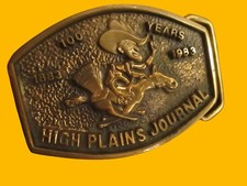 Vtg BELT BUCKLE Western 1983 100 Yr DODGE CITY KANSAS HIGH PLAINS JOURNAL 80s