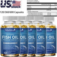Organic Alaska Deep Sea Fish Oil, Omega 3 DHA/EPA 1000 mg 120-600Softgels