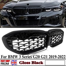 FOR BMW 3 SERIES G20 G21 FRONT KIDNEY GRILLE DIAMOND STYLE FULL GLOSS BLACK RIM