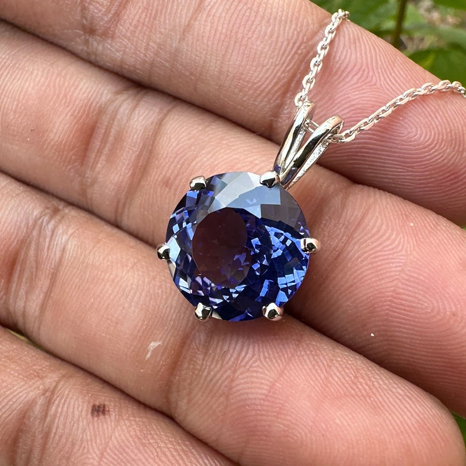 Colgante de plata de ley 925 23 quilates natural certificado zafiro azul redondo ver video Foto 4 de 4