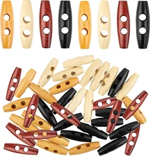 , 40 Pack 50Mm Wood Horn Toggle Buttons 2 Holes for DIY Coat Clothes Decoration
