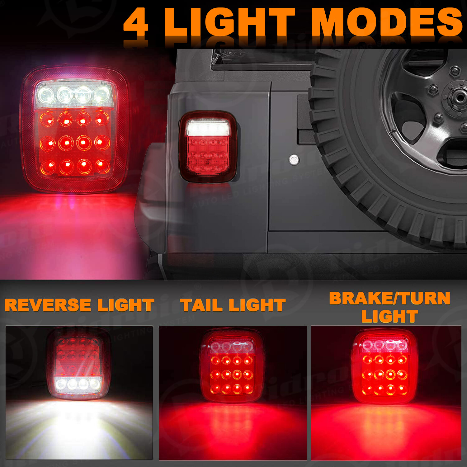 For Jeep Wrangler TJ YJ CJ Smoke LED Tail Lights Backup Brake Reverse Brake Lamp