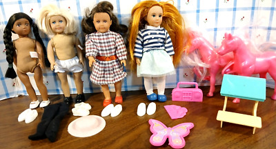 LOT of 4 MINI 6'' DOLLS 3 AMERICAN GIRL 1 BATTAT PLUS ACCESSORIES & EXTRA SHOES