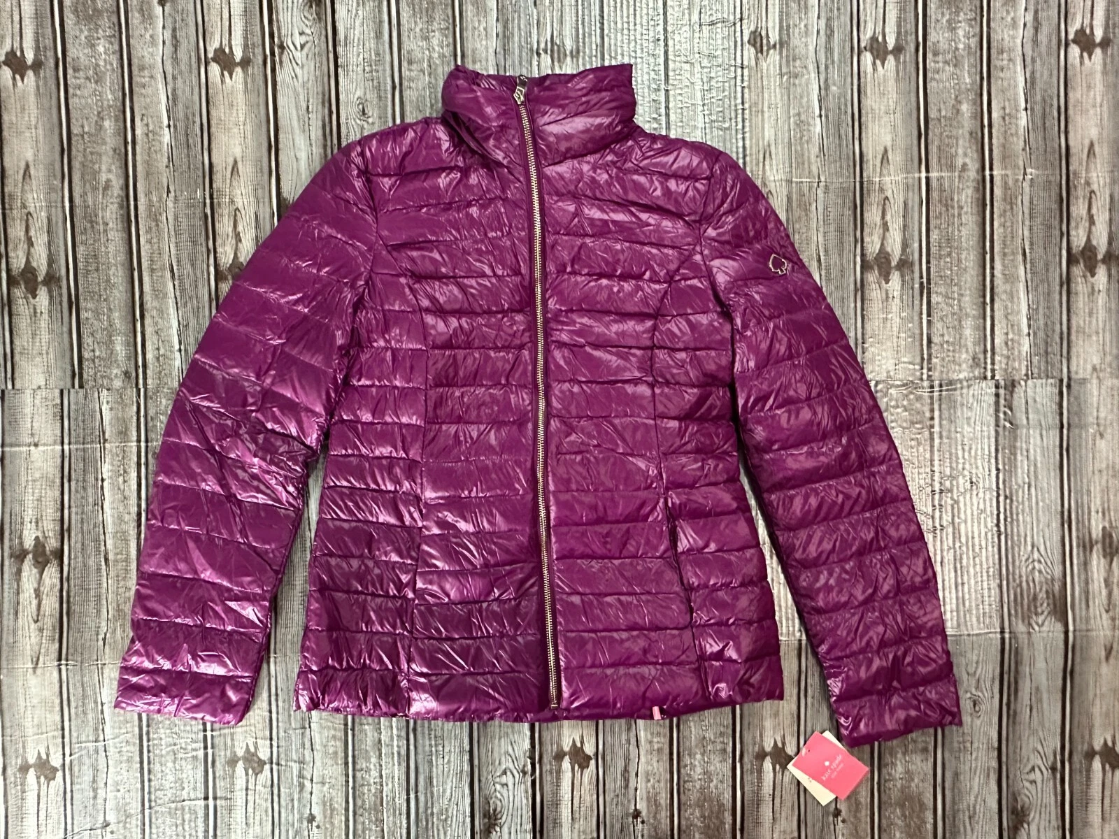 Piumino leggero Kate Spade impacchettabile viola con cappuccio taglia XS NUOVO CON ETICHETTE $ 299