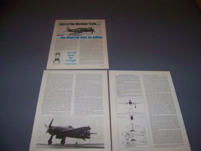 VINTAGE..GRUMMAN F8F-1 BEARCAT..3-VIEWS/CUTAWAY/SPECS...RARE! (885E)