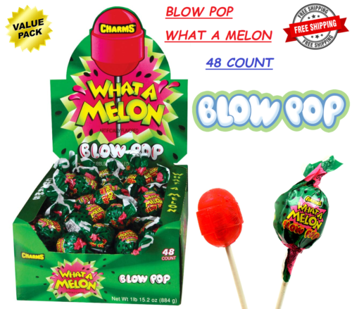 CHARMS Blow Pop, Was für eine Melone, Wassermelonengeschmack Blase Gummi Lutscher (48 Stück) - Bild 1 von 9