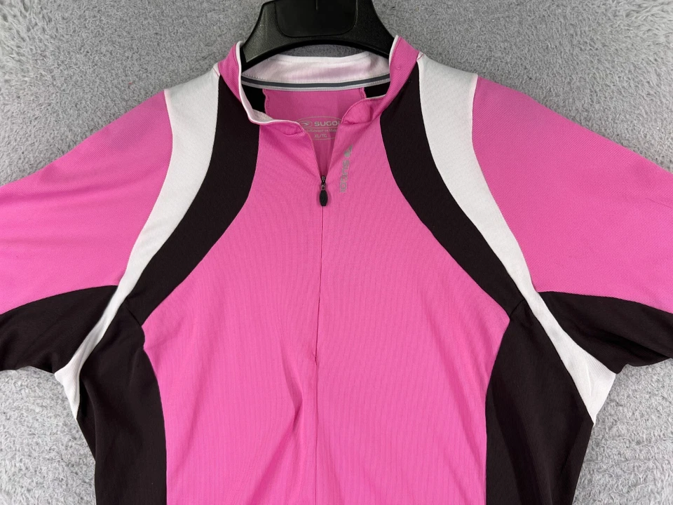 Sugoi Cycling Jersey Womens Extra Large Pink Black 1/2 Zip Polyester Pockets - Image 4 of 4