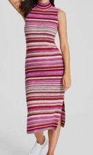 Calvin Klein Jeans Women's Pink Spacedye Stripe Mock-Neck Bodycon Dress Size XL