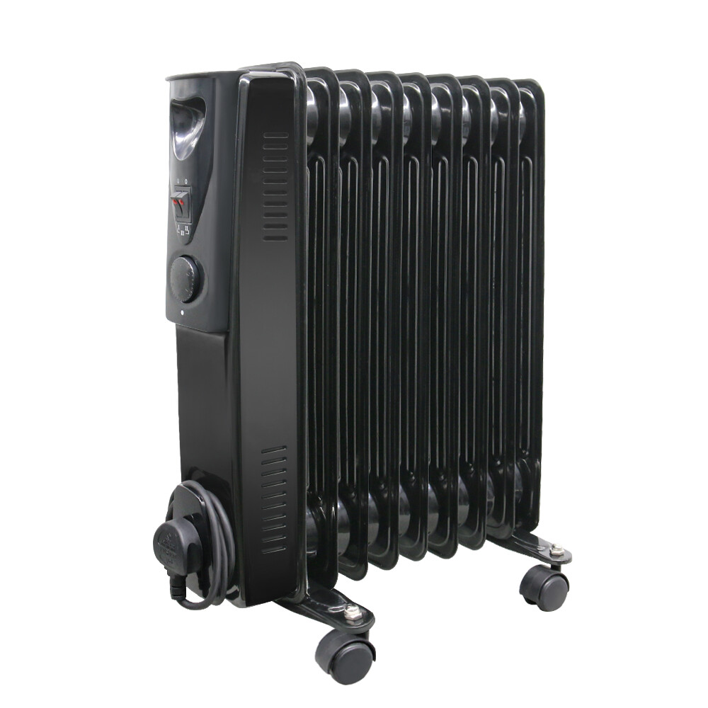 2000W 9 Fin Oil Filled Radiator Portable Electric Heater with Thermostat Black
