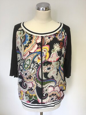 MARCCAIN SPORTS BLACK FLORAL PRINT SHORT SLEEVE TOP SIZE N4 UK 14