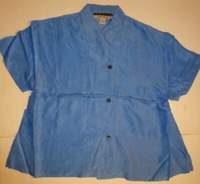*NWT* NEW YORK STUDIO WOMEN FASHION BLUE SILK LOOSE FIT COLLAR BLOUSE SMALL J258