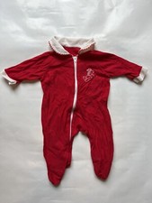 Vintage Red Christmas Baby/Doll Footed Sleeper Pajama with White Teddy Stitches