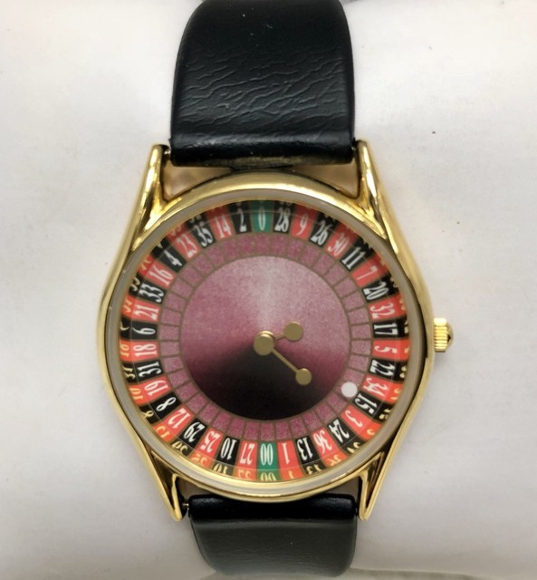 Whimsical Casino Roulette Wheel Unisex Black Strap Watch Seconds Hand