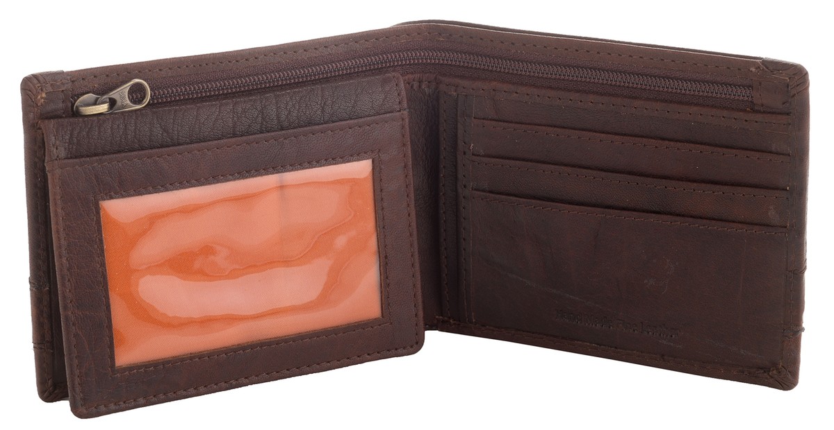 Portafoglio Uomo Rowallan In Pelle Bufalo Vintage &ndash; Marrone Scuro, Stile Bifold Con Zip