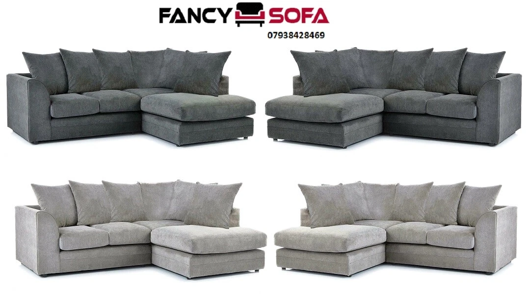 Left Right Hand Brushed Chenille Corner Sofa set Grey Beige colour Kensington