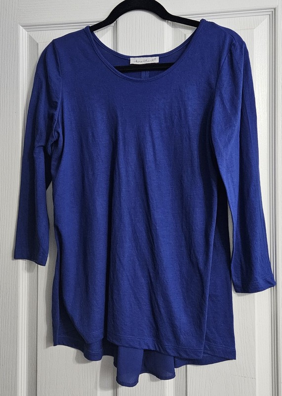 Royal Blue Long Sleeve Blouse, Size L, Pleat In Back, Keren Hart, Round Neck