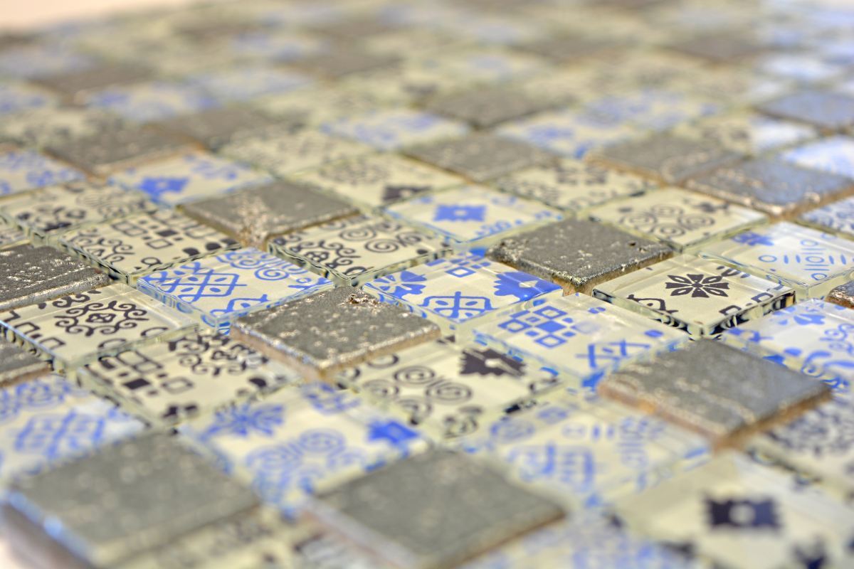 Mosaïque Translucide En Verre Cristal 83-CB07_f - 10 Plaques, Bleu Argent Noir, Mosaik-Netzwerk