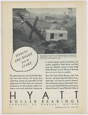Anuncio de rodamientos Hyatt 1935: pala eléctrica P & H Harnischfeger con camión volquete Mack