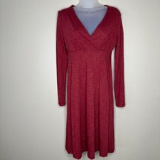 Horny Toad Burgundy Women's Long Sleeve Cotton/Tencel Dress V-Neck Size Small