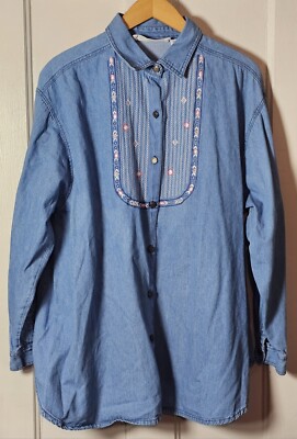 Maternity Top L Tomorrow's Mother Sport Denim Shirt L/S Embroidered Western 