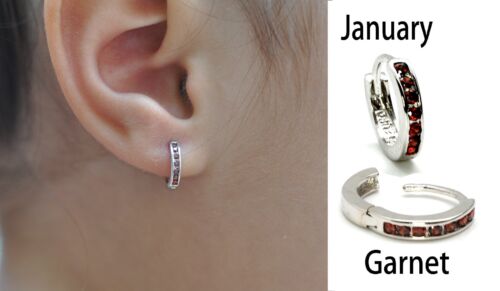 Huggie Hoop Earrings for baby (Choose From 12 Birthstones).925 Sterling Silver - Picture 1 of 24