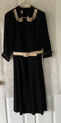 Vintage 1940 Fashioned By Form Fit Dresses New York Black Dress M Beaded  Collar | eBay