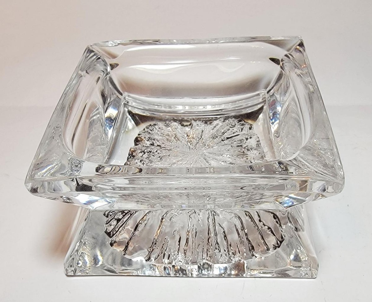 Vtg Etch Marked DAUM France Clear Crystal Art Deco Style Square 3