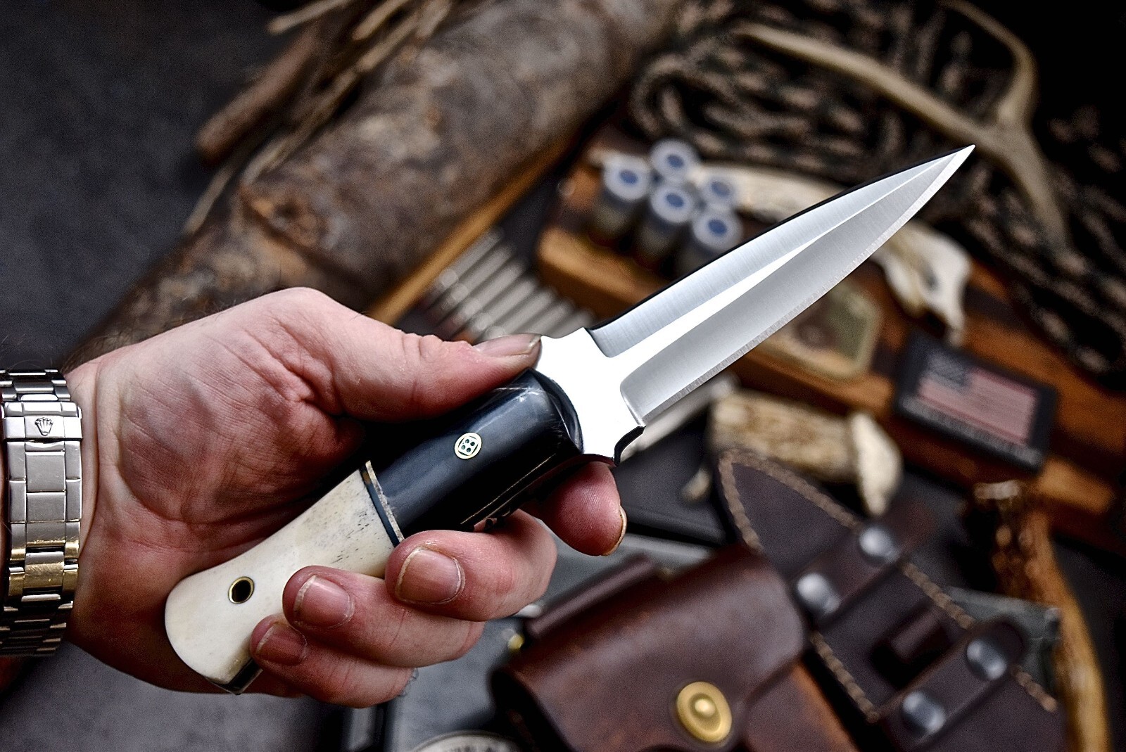 CFK Handmade ATS 34 Custom BISON HORN CAMEL BONE Dagger Shiv Hunting