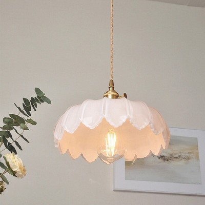 Contemporary Glass Floral Shade Pendant Light Loft Bedroom Hanging Light Fixture