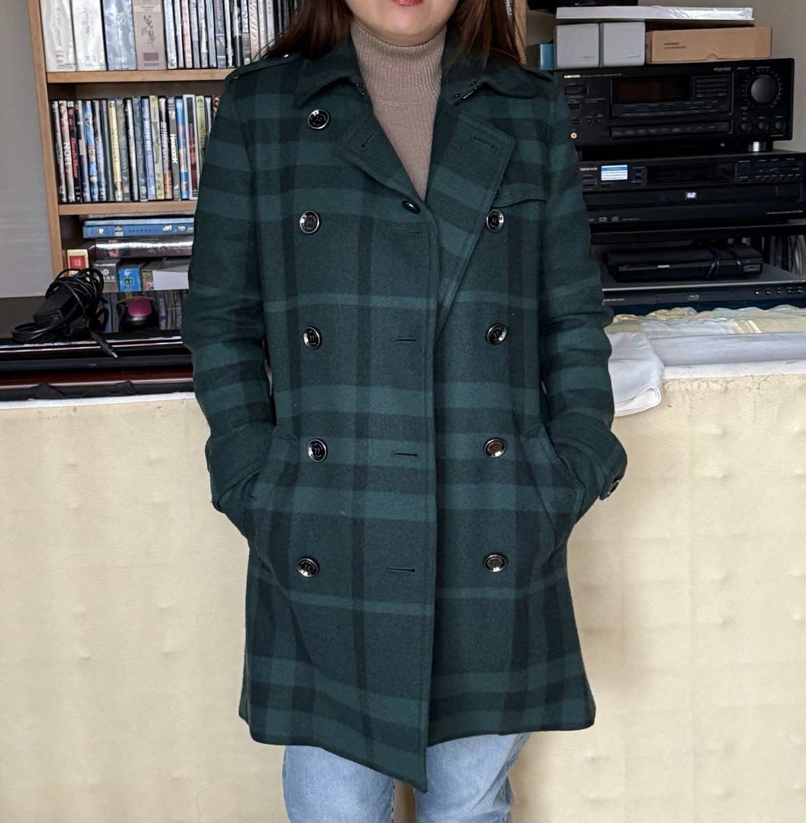 Burberry Green Plaid Wool Coat, Size 8 | eBay