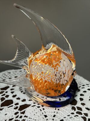 Art Glass Clear, Orange, White Angel Fish Tea Light Holder Party Lite
