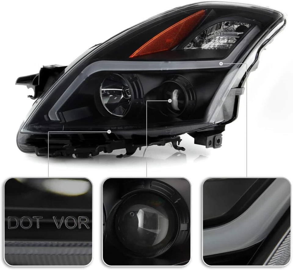 Faros LED carcasa negra completa para Nissan Altima 2007-2009 [tipo halógeno] 4 puertas Foto 4 de 4