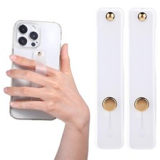 2Pcs Phone Case Holder Strap, Phone Loops for Back of Phone White Silicone Ki...