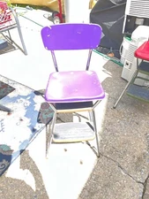 Vintage Cosco Kitchen Metal Step Stool Chair Red Flip Up Seat chrome Legs  MCM￼