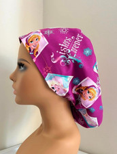 New Scrub Hat Ladies Euro Bonnet Bouffant - Pink Princess Frozen - Nurse Medical