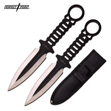 7.75 INCH OVERALL PERFECT POINT THROWING KNIFE TWO TONE SILVER BLACK 2 PCS SET 