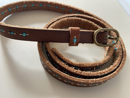 GAP Leather Belt Bohemian Hippie Beaded Stitched 5 Holes Fits 32.5-36.5" Womens