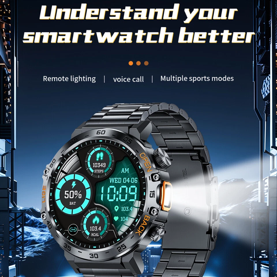 Military Smart Watch Men Answer/Make Call Waterproof Heart Rate Fitness Tracker - Image 2 of 4