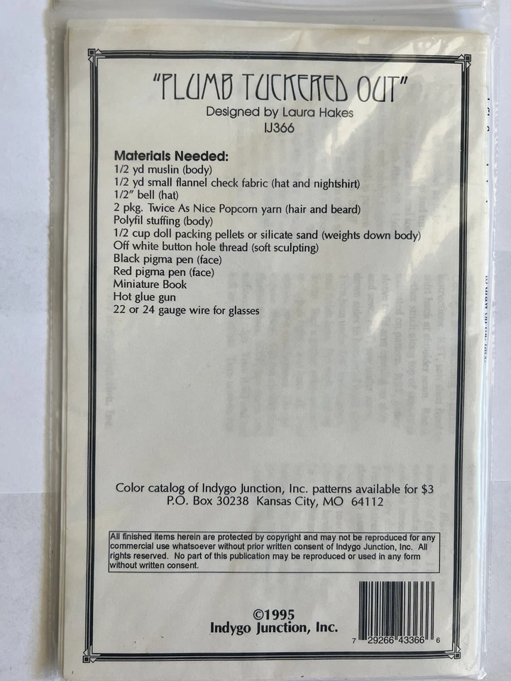 INDYGO JUNCTION "PLUMB TUCKERED OUT" 17" SLEEPY SANTA DOLL PATTERN UNCUT - Image 2 of 4