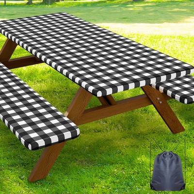 Smiry Picnic Table Cover with Bench Covers, Waterproof Elastic Fitted Tablecloth