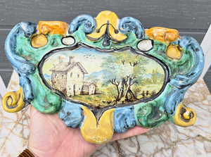 Italian Antique Maiolica Tile or Plaque Early 18th century Siena Chugi ? Pottery