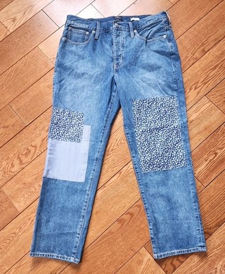J Crew Premium Patchwork Button Fly Boyfriend Jeans Slim Womens 10 30x26 Ankle 
