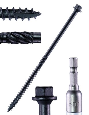 Structural Lag Screws 8 Inch, 50-Pack #14 X 8 Heavy Duty Black Timber Screws,