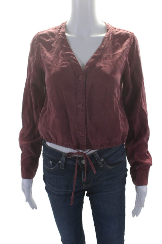 Bella Dahl Womena Long Sleeves Button Down V Neck Blouse Red Size Extra Small