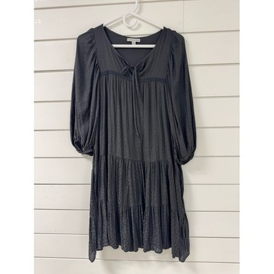 Dolcezza Black Tiered Tie-Front Mini Dress