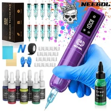 Complete Tattoo Starter Kit 1300mAh Lightweight Purple RotaryMachine with Needle