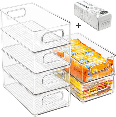 Stackable Refrigerator Organizer Bins, 6 Pack Clear Kitchen Organizer Container