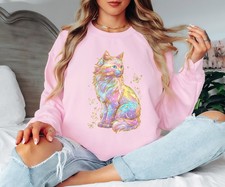 Rainbow Holographic Cat Womens Sweatshirt Fantasy Animals Ladies Jumper